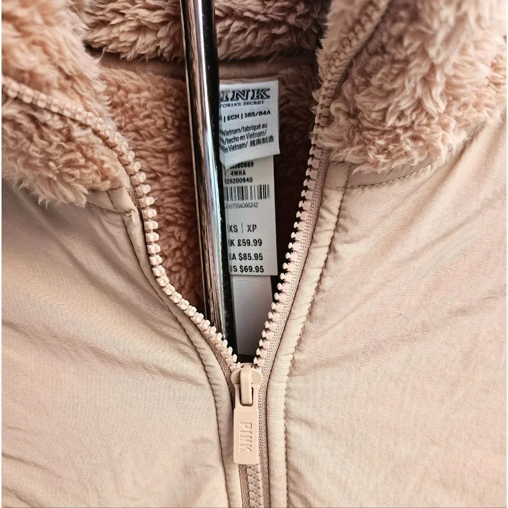 Victoria's Secret PINK COZY HALF ZIP TEDDY PULLOVER SHERPA TAN NEW MSRP $69.95